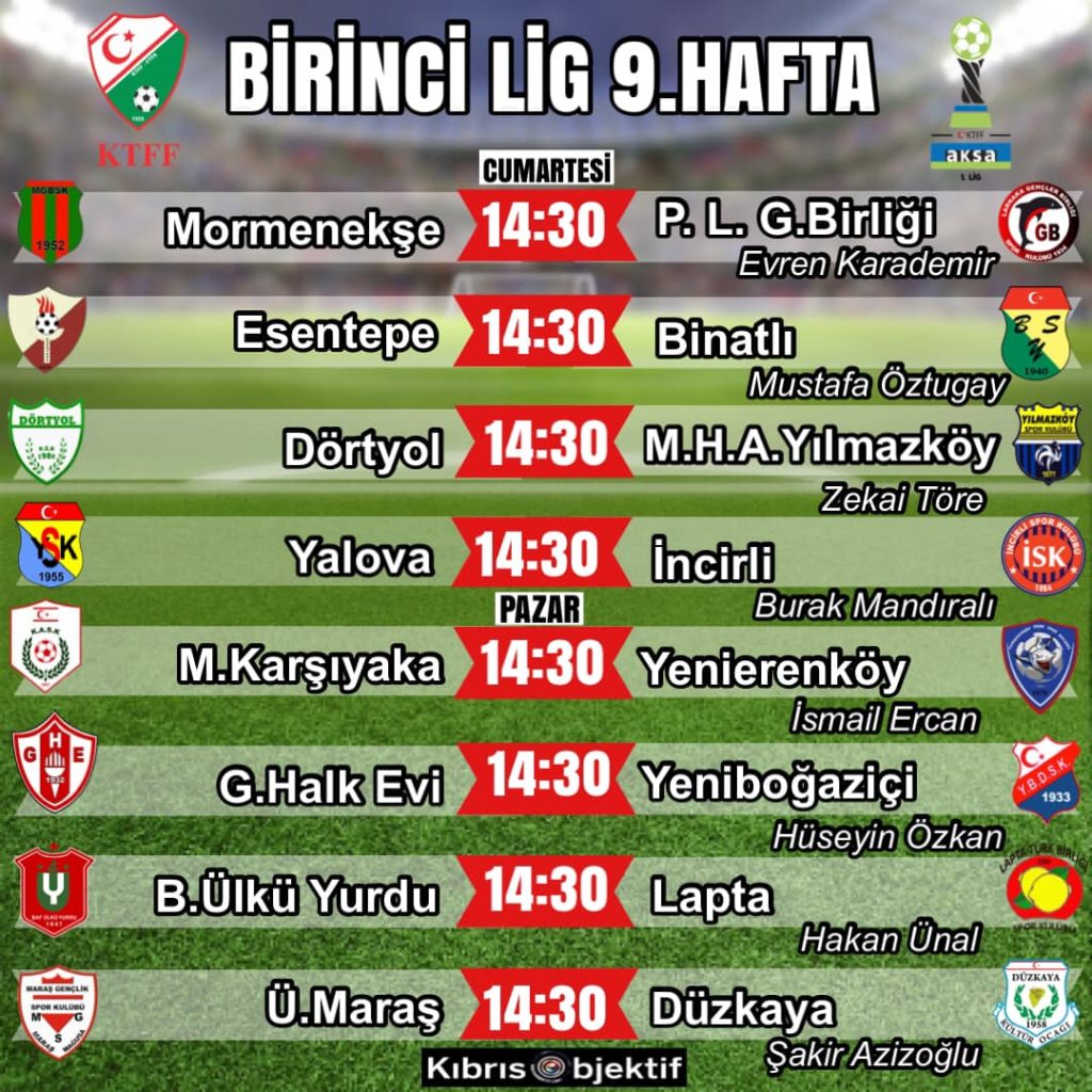 Futbol 1.Lig'de 9.haftanın programı